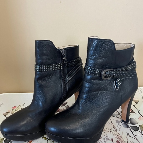 Ron White Vero Cupid Black Leather Ankle Boots with Studded Strap - Picture 1 of 12